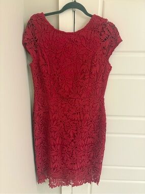 Lulu's Red Floral Lace Midi Dress